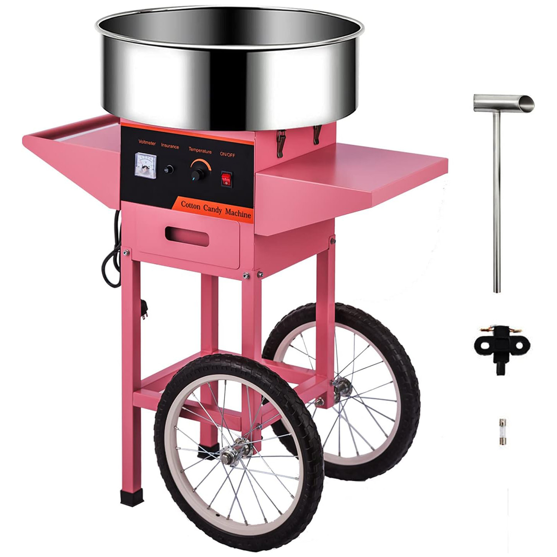 Candy Floss Machine - Commerciële roze suikerspinmachine met wielen, elektrische